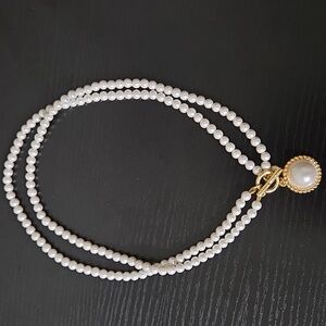 Talbots Double Strand Glass Pearl Necklace 19.5in Gold Tone Elegant
